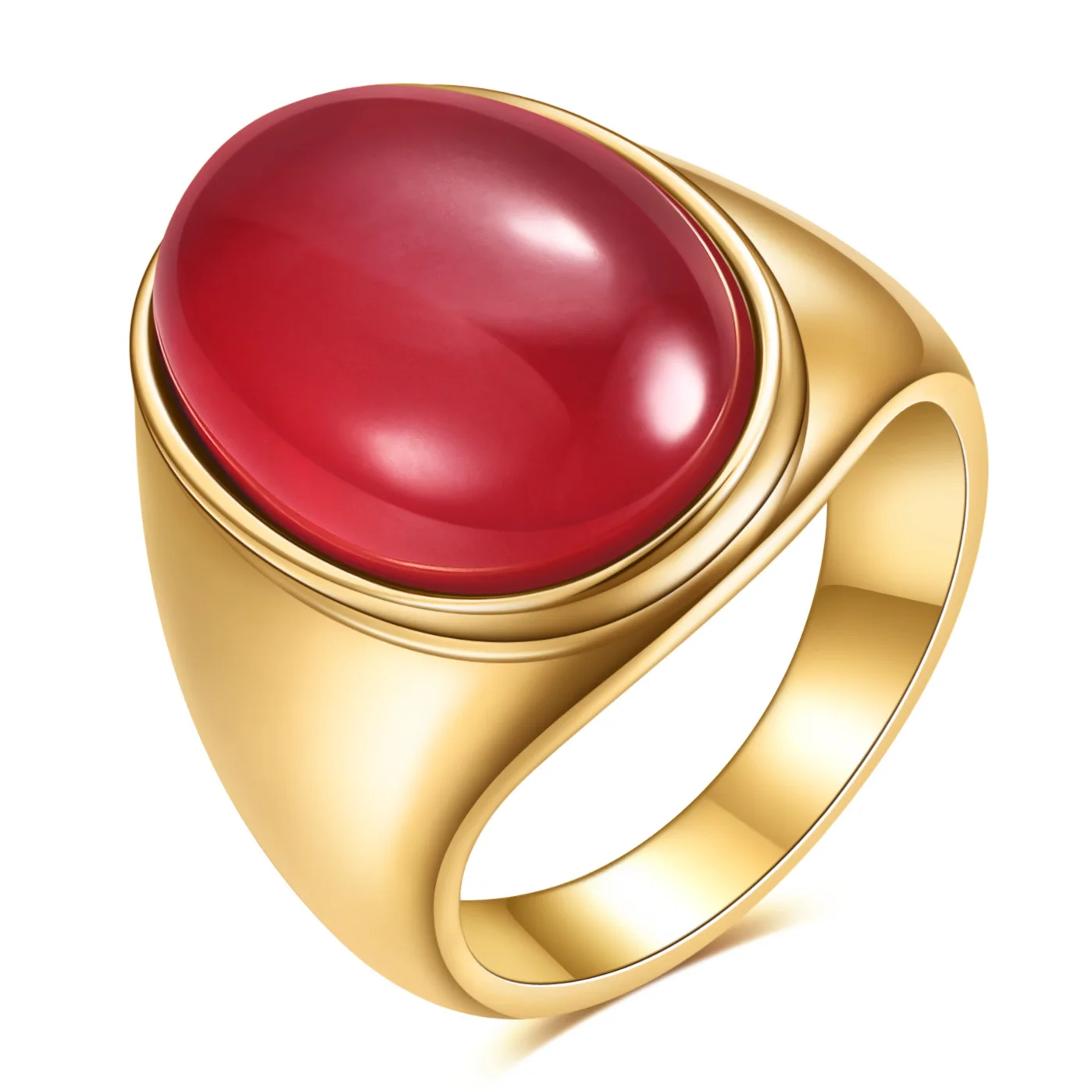 Ovaler Katzenauge-Stein Edelstahlring Gold Silber Plattiert Mehrfarbiger Statement-Ring für Damen und Herren – Detail 5
