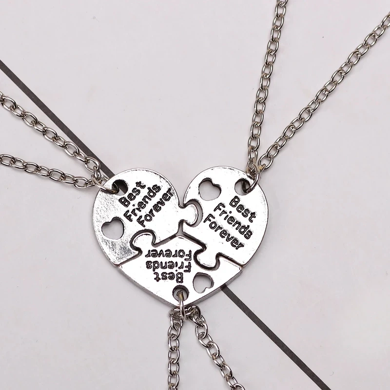 3-pcs Best Friend Necklace Puzzle Hollow Heart-shaped Letter Pendant Necklace Men And Women Jewelry Accessories For Gifts