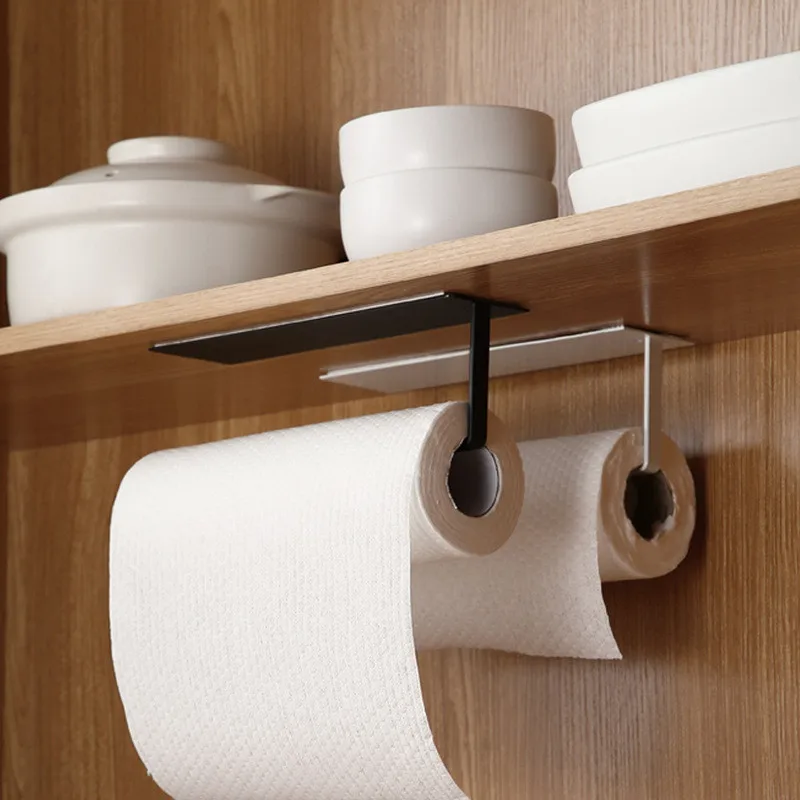 

Iron Kitchen Racks Solid Color Paper Decorative Towel Storage Organizer Cabinet Door Back Bathroom Hooks Household Shelves Tools