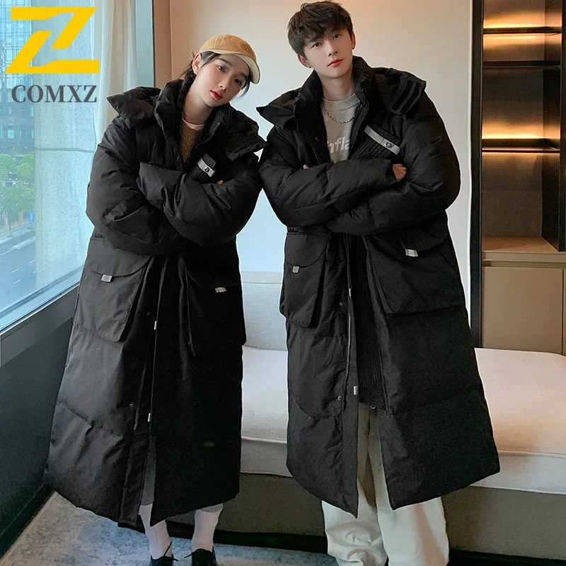 COMXZ Men's Cotton Padded Jacket 2025 Hong Kong Loose Long Thick Warm Street Padding Coat Traveling Cold-Resistant Padded Jacket