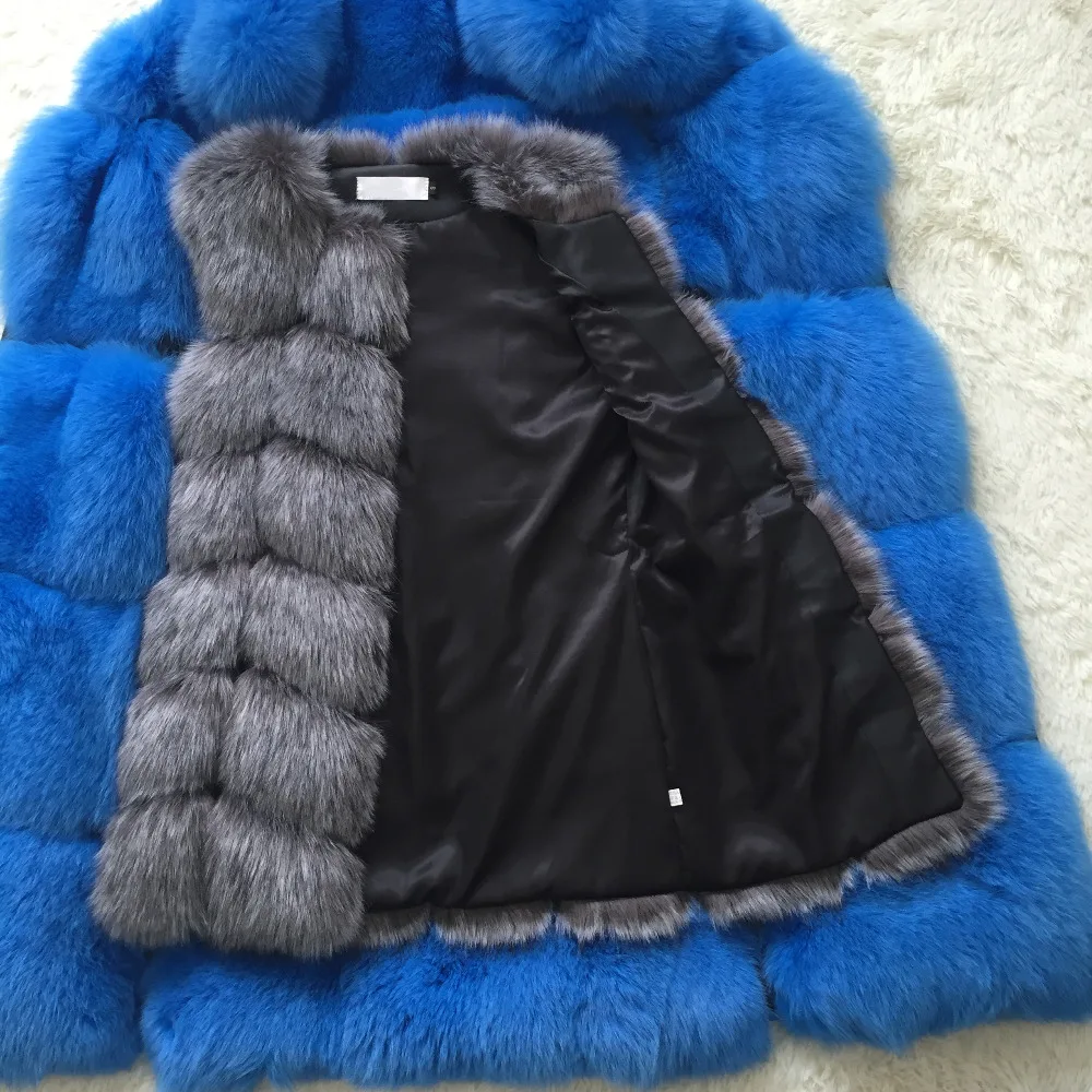 Faux Sliver Fox Fur Vest Women Winter Fashion Medium Long Artifical Fox Fur Vests Woman Warm Fake Fox Fur Coats Female Ladies