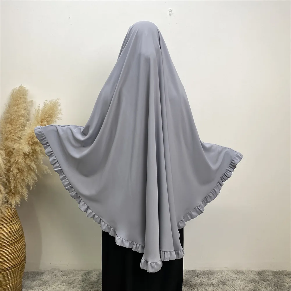 Tie Back Nida Khimar with Niqab Strings Ruffle Hem Islamic Prayer Overhead Hijab Dubai Plus Size Top Headwrap High Quality Scarf