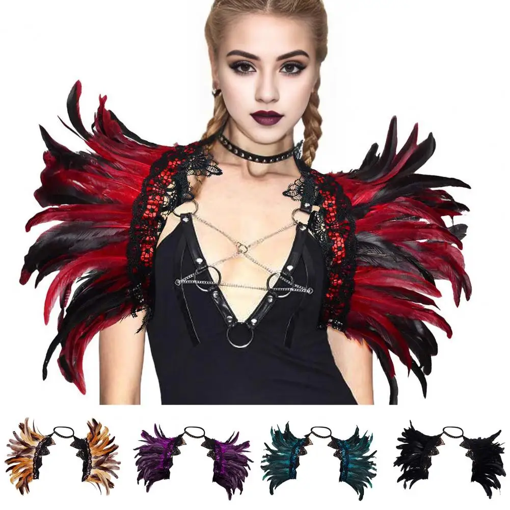 

Imitation Feather Fake Collar Allergy-free Fake Collar Style Feather Shawl with Adjustable Ribbon for Stage Show Performance