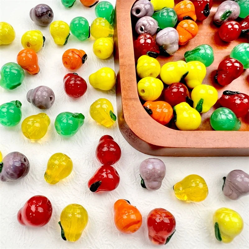 

Wholesale 40pcs/lot color print cartoon pear shape glass straight hole beads diy jewelry garment accessory