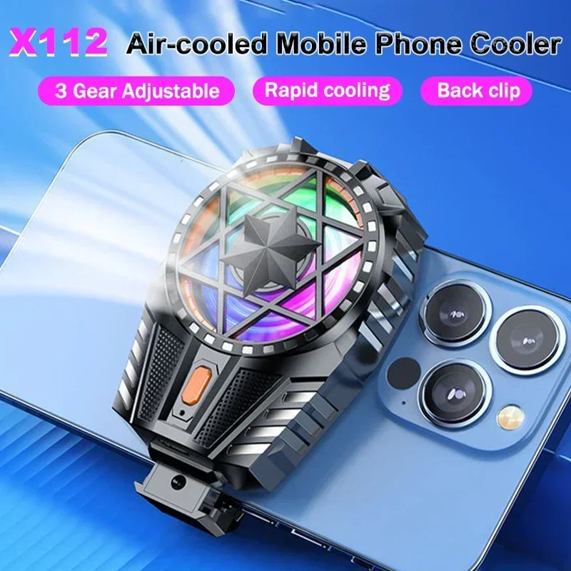 

X112 Mobile Phone Cooler 3 Gears Adjustable Back Clip Cooling Fan Air-cooled Radiator for IPhone Android PUBG Gaming Accessories