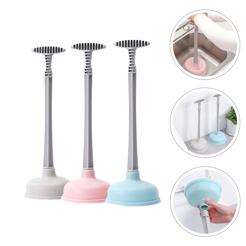 

3pcs Toilet Plunger Rubber Cup Long Handle For Bathroom Kitchen Sink Drain Unclogger Heavy Duty Clog Remover Tool