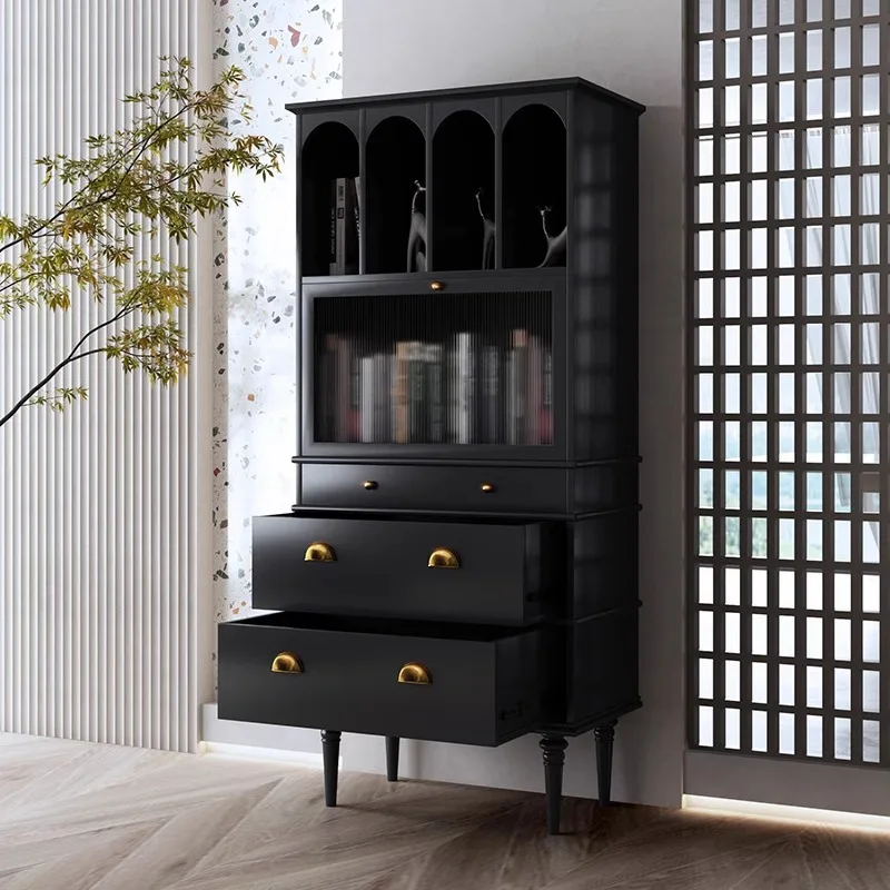 

Retro American Side Cabinet Medieval Multi-functional Display Cabinet Wine Cabinet French Solid Wood Bookcase Designer