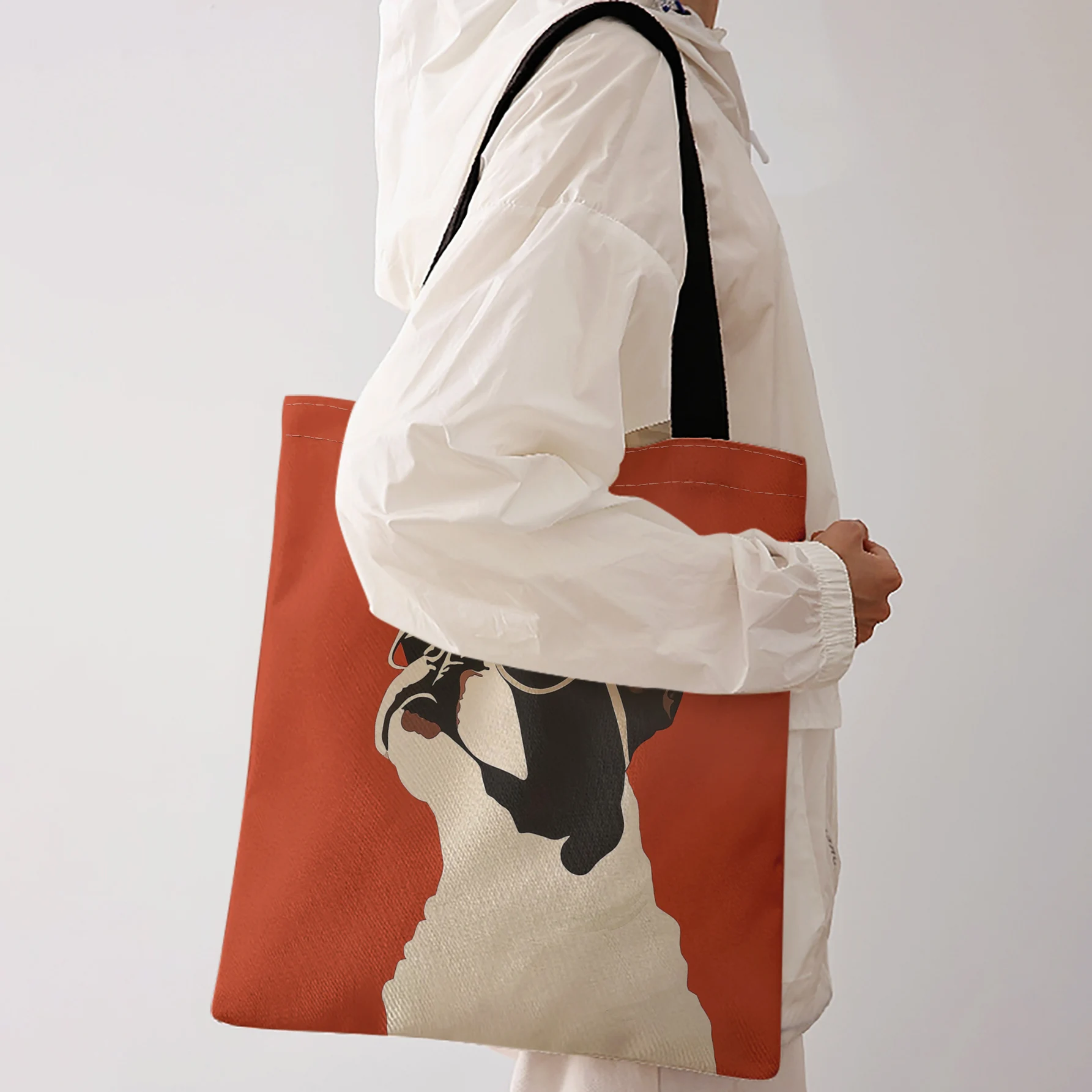 Cool French Bulldog With Sunglasses Orange Background Print Tote Bag Large Capacity Shoulder Bag For Shopping Travel Daily Use