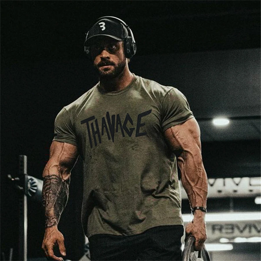 2023 New Casual Oversized short sleeves men cotton t shirt Gym Fitness Male Training Workout Cotton Tees Top New Fashion Clothes