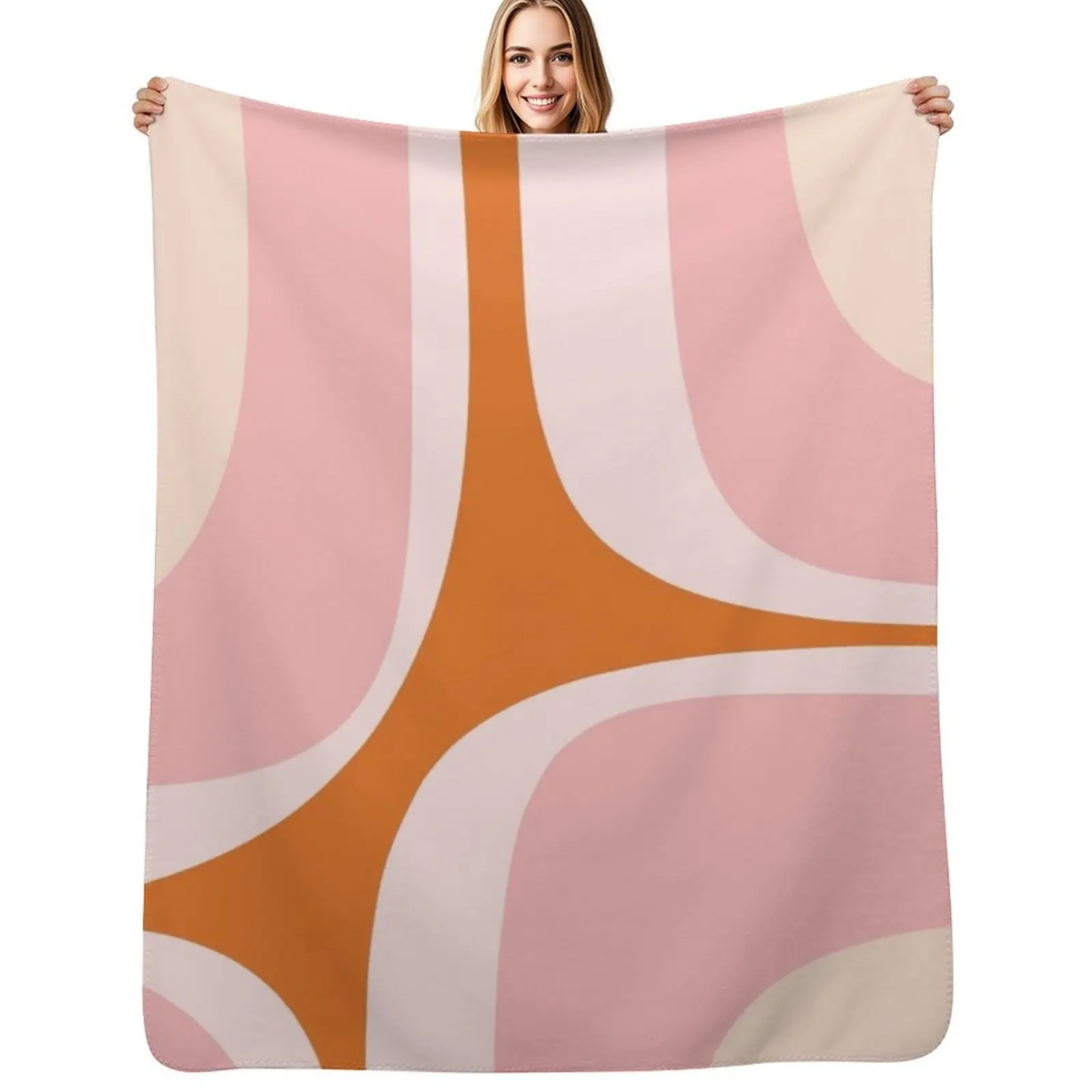 

Retro Groove Pink and Orange Minimalist Abstract Throw Blanket Anti Shedding Soft Fuzzy Blanket for Home