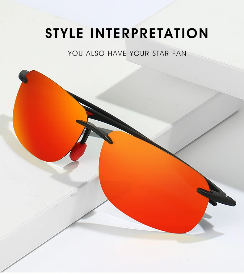 Neue ultraleichte, rahmenlose, farbenfrohe polarisierte Sonnenbrille für Männer und Frauen aus TR90-Material, geeignet für Freizeit und Urlaub, UV400. – Detail 1