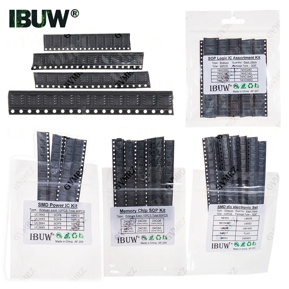 NE555 LM358 TL431 LM393 UC3842 UC3843 UC3844 UC3845 SOP-8 24C02 24C04 24C08 74HC00 SMD Power Supply IC Kit