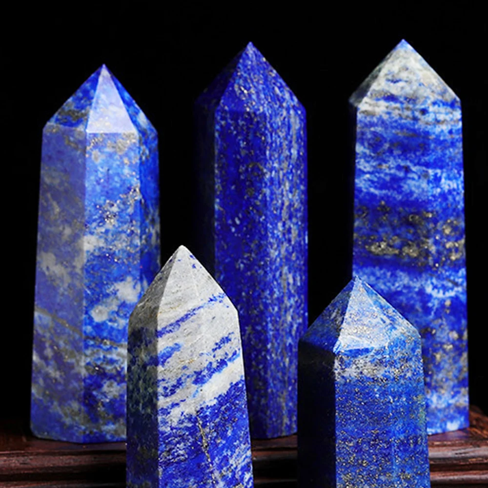 Lapis Lazuli Stone Crystal Wand Hexagonal Prism Shape Column Crystal Obelisk Energy Quartz Point Healing Crystal Tower Crafts