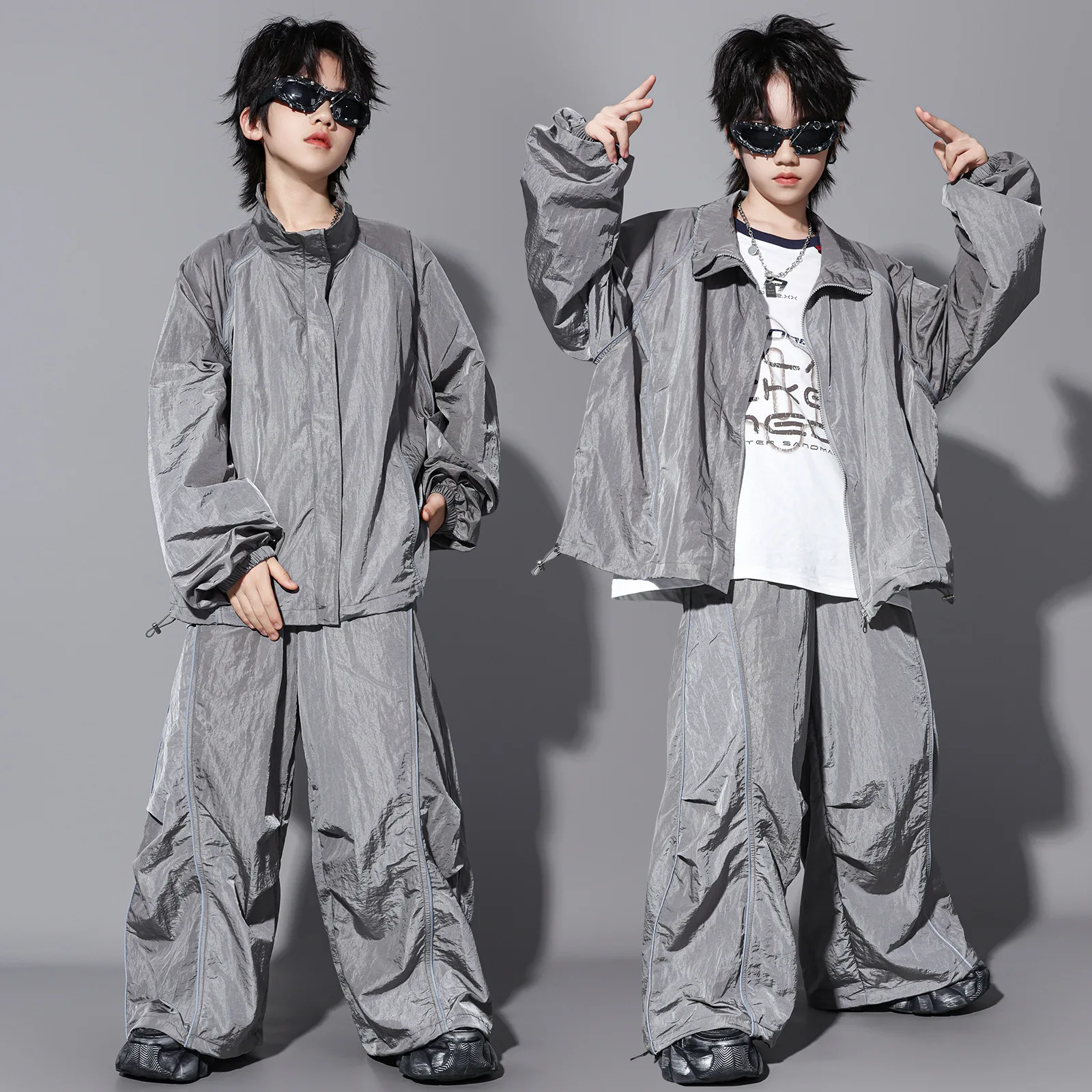 Kids Teenager Loose Casual Sport Jacket  Pants Sets Boys Girls Streetwear Hip Hop Coat Trouser Tracksuits Children Stage Clothes