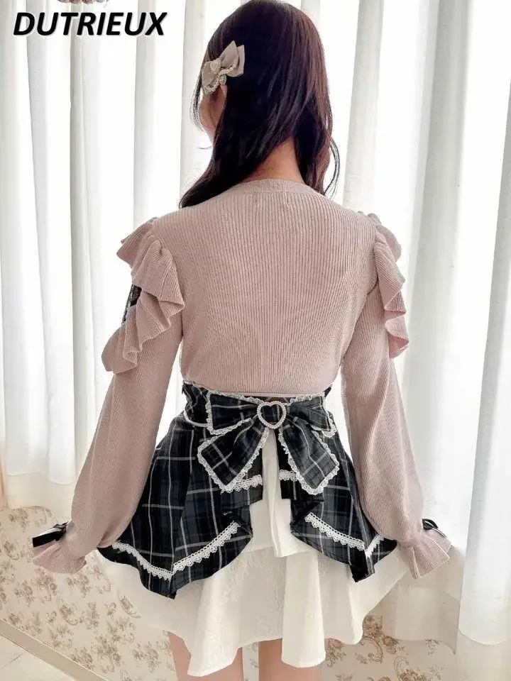 Front and Back Two Wear Cake Short Skirt Women's Autumn Japanese Lolita Sweet Cute Girls Bow High Waist A-line Mini Skirts