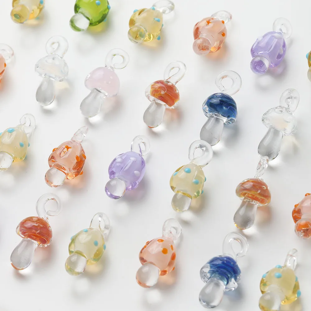 1PCS Cute Imported Materials Glaze Glass Mushroom Charms Pendant Handmade Accessories Jewelry DIY Making Supplies