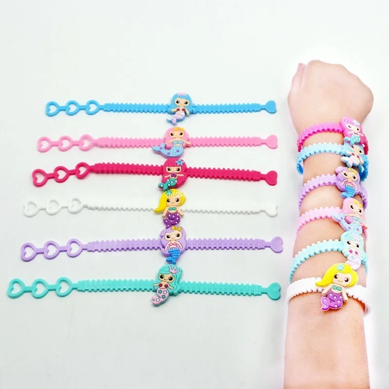 1 Pcs Cartoon Silicone Mermaid Bracelets Ring Cute Mermaid Birthday Party Girls Favors Gift Under The Sea Themed Party Supply