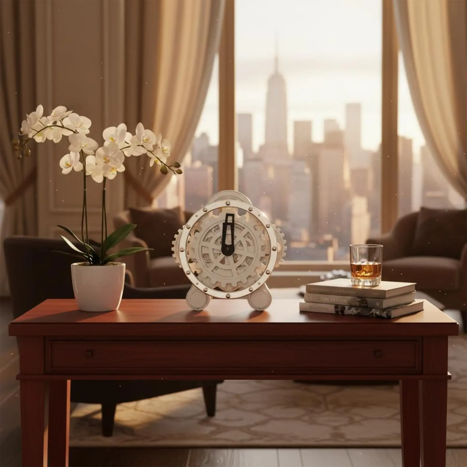 

Rotating Gear Timepiece Stainless Steel Frame Steampunk Desk Timepiece House Decoration Battery Operated for Office