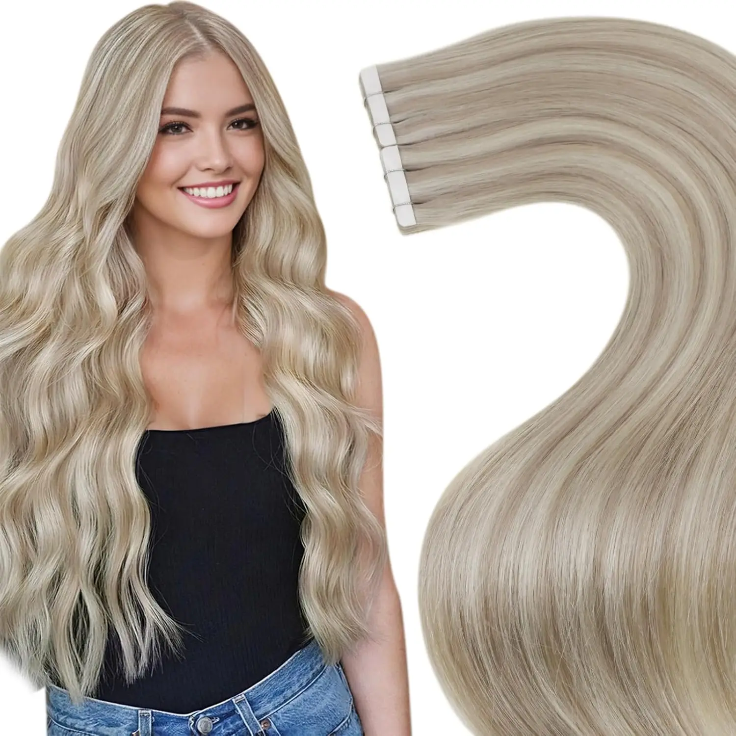 Laavoo Tape in Human Hair Extensions Real Human Hair Brazilian Extension Straight Remy Natural Hair Tape in Extensions 20P & 40P