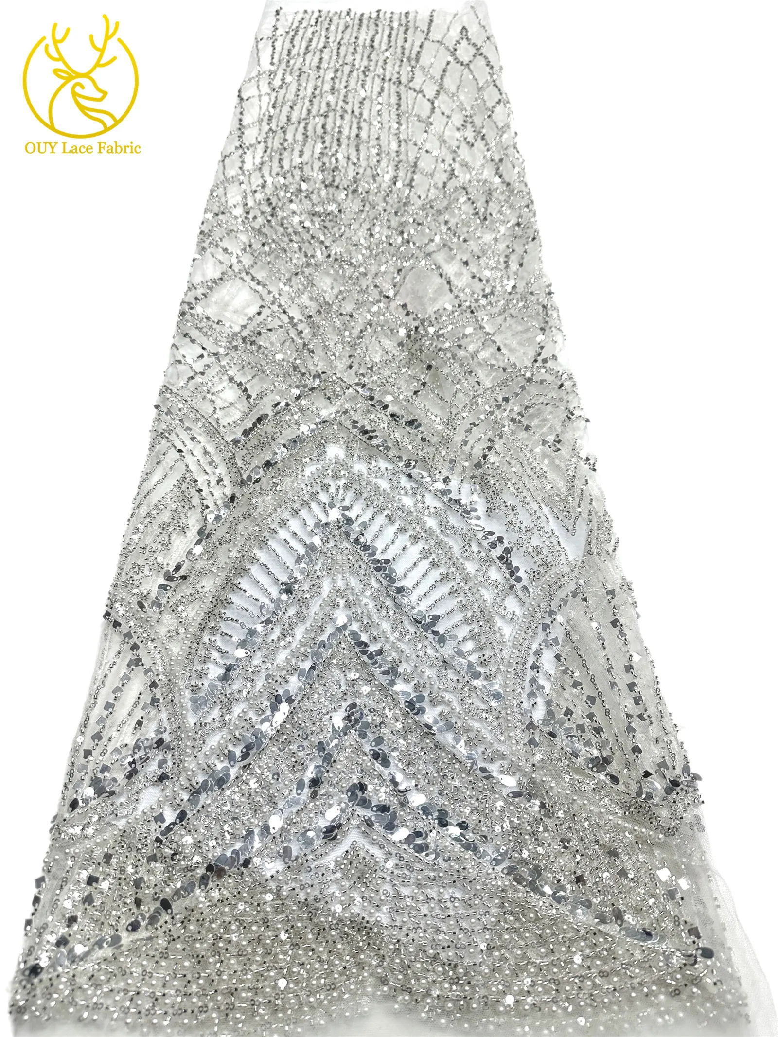 Roter afrikanischer Perlen-Spitzenstoff 2026, hochwertiger französischer nigerianischer Pailletten-Spitzenstoff für Damen, Hochzeit, Party, Kleid, Nähen – Detail 14
