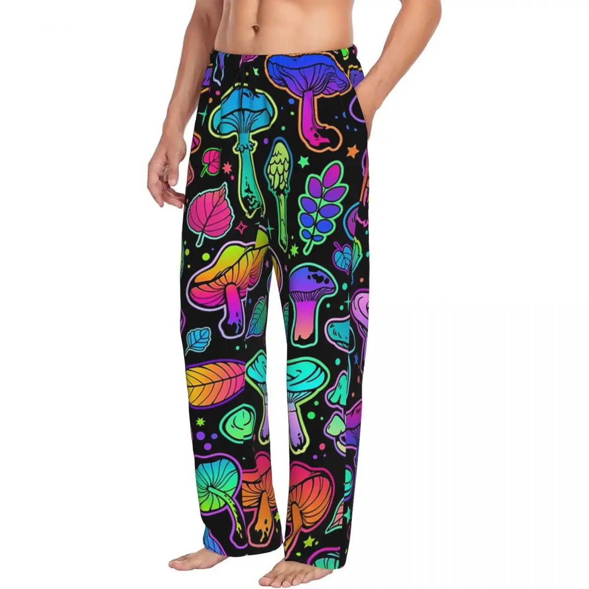 Custom Psychedelic Magic Rainbow Mushrooms Pajama Pants Men Sleepwear Sleep Lounge Bottoms with Pockets