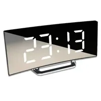 Creative Curved Electronic Clock LED Large Screen Mirror Alarm Clock Multi-functional Desktop Clock Accessories Desk Decorating