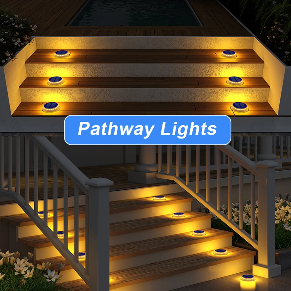 Solar LED Outdoor Deck Lights IP68 Waterproof Garden Step Lighting Auto On/Off Stairs Patio Pathway Yard Fence Wall Lamp