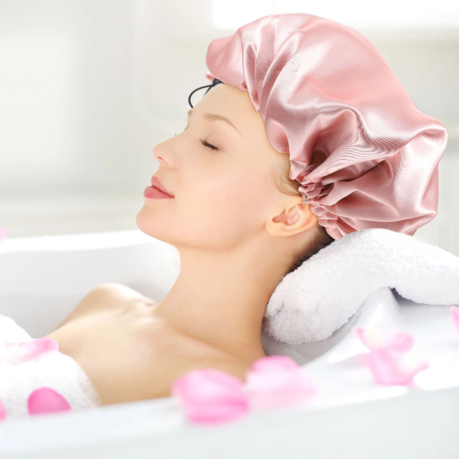 

3Pcs Soft Satin Sleep Hat for Women Adjustable Hair Bonnet for Braids Dreadlocks Face Cleaning Bath Spa