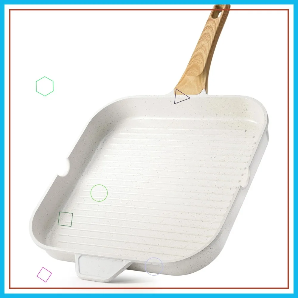 

Nonstick Ceramic Square Grill Pan for Stove Tops with Pour Spouts, Durable and PTFE/PFOA Free, 12-Inch White