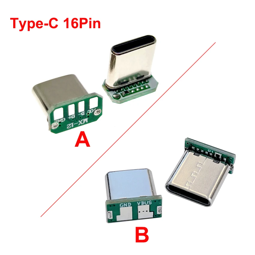 2/5/10PCS USB 3.1 Type C Vertical Patch Board 16pin 4 /2Welding Wire Data Band PCB USB Board Male Head 16P Usb C Connector