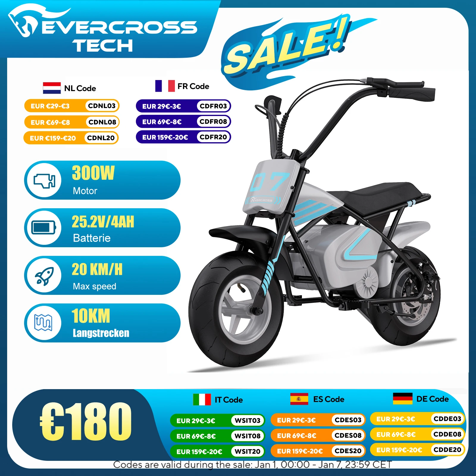 EVERCROSS TECH EV 07M child electric Motorbike, speed 20 km/h, range 10 km, wheels 11 