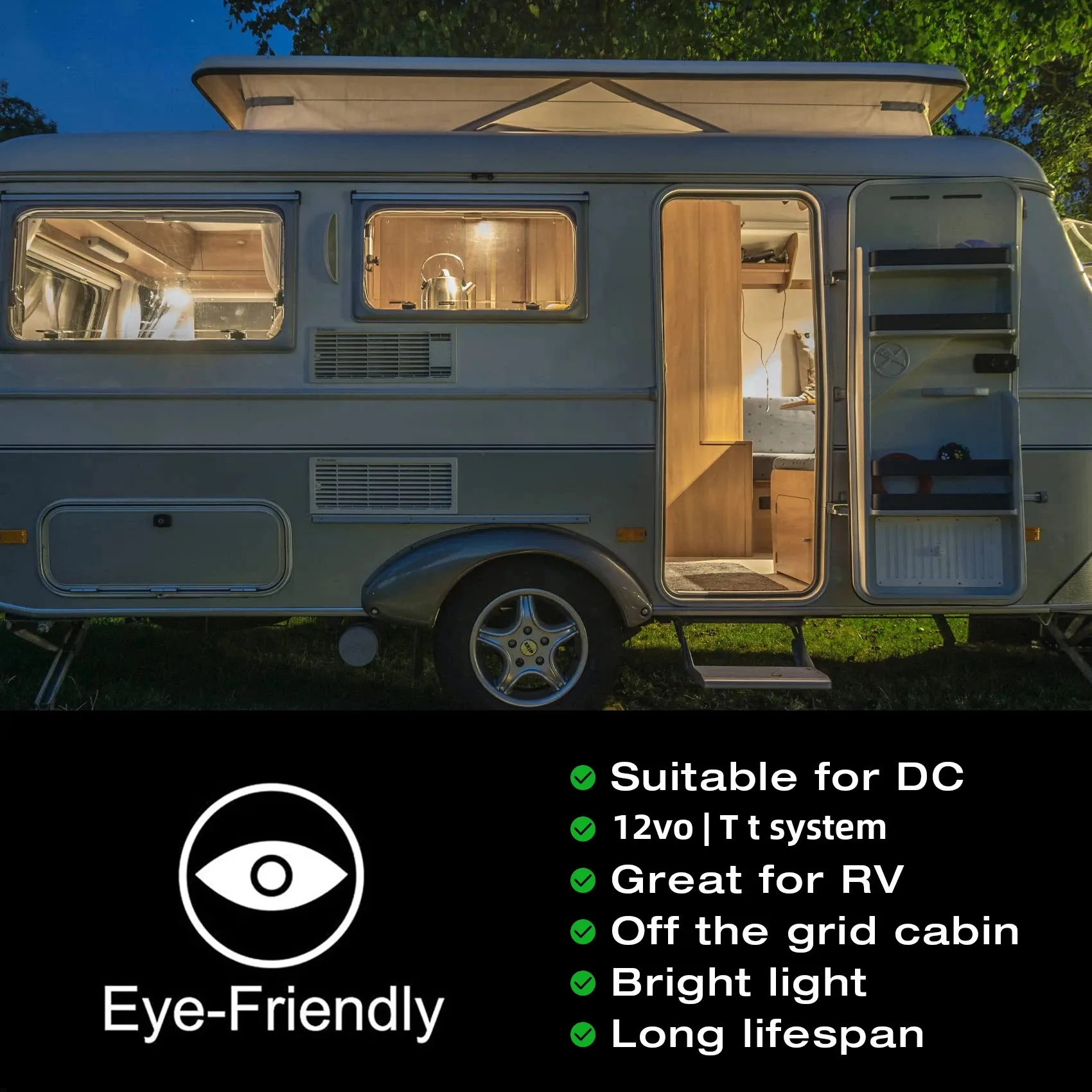 Sphoon 12 V LED-Glühbirne für Wohnmobil-Innenbeleuchtung, bernsteinfarbenes Glas, E27-Sockel, niedrige Volt-DC-Vintage-Lampe für Camping-Batteriesysteme
