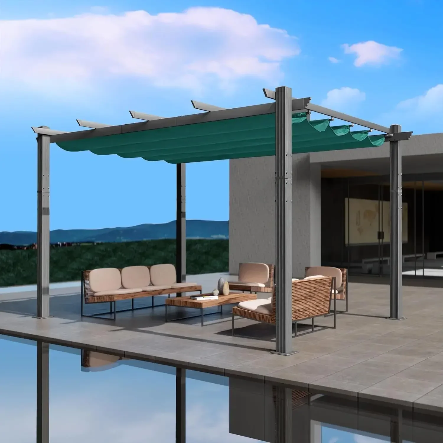 

Morgan Outdoor Retractable Pergola with Sun Shade Canopy 10' x 13' Patio Aluminum Pergola Shelter for Backyard Deck Garden