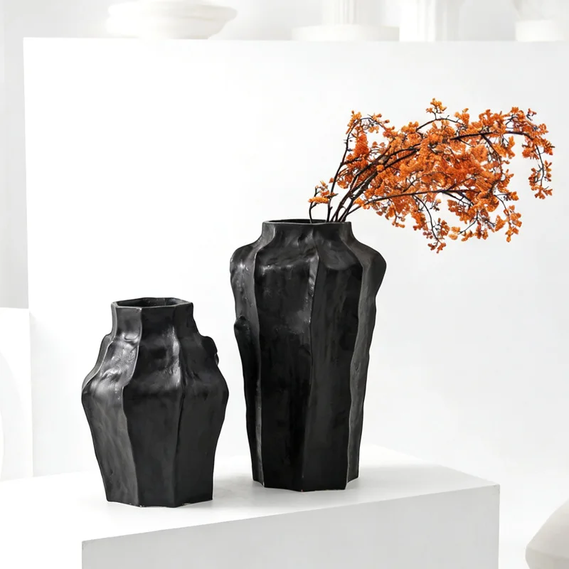 Vase ceramic retro floor-to-ceiling pottery pot ornament large advanced sense wabi-sabi wind flower device guest dining table