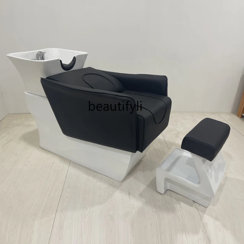 Half Lying Shampoo Chair Barber Shop for Hair Salon Punch Bed Ceramic Basin Simple Hair Washing