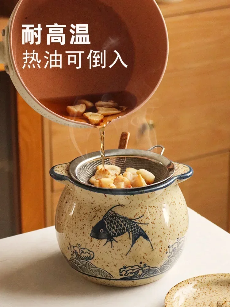 

Lard Jar Ceramic High Temperature Resistant Red Chili Oil Pepper Jar Household Kitchen Salt Jar Seasoning Seasoning Product Cans