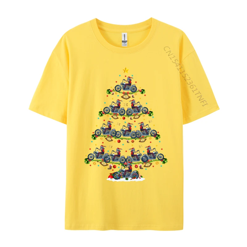 Motorcycle Christmas Tree Lights Funny Santa Motorcycle Xmas T-Shirt Discount O-Neck Premium Cotton Tops & Tees Tops Shirts