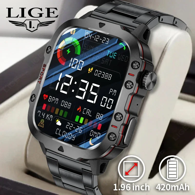 Reloj inteligente militar resistente Al agua para hombre, pulsera resistente Al agua lP68, de 2024 pulgadas, con llamada por Bluetooth y voz Al aire libre, para Android, 2,01