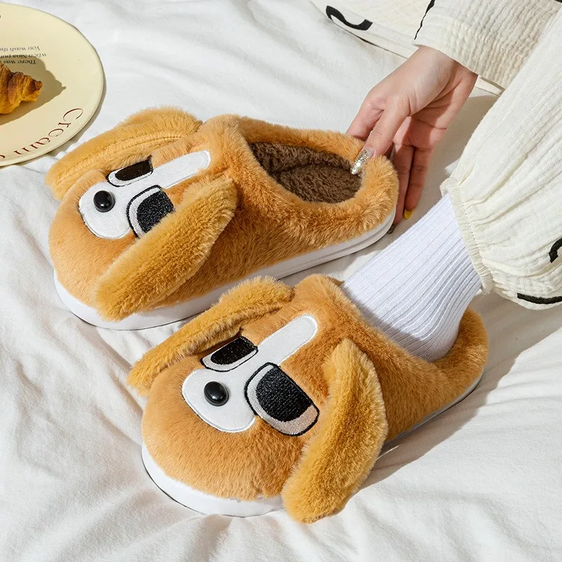 

Cute Dog Cotton Home Slippers Women's Fleece-Lined Cotton Slipper Men's Warm Shoes Maternity Shoes Closed-Toe Slippers