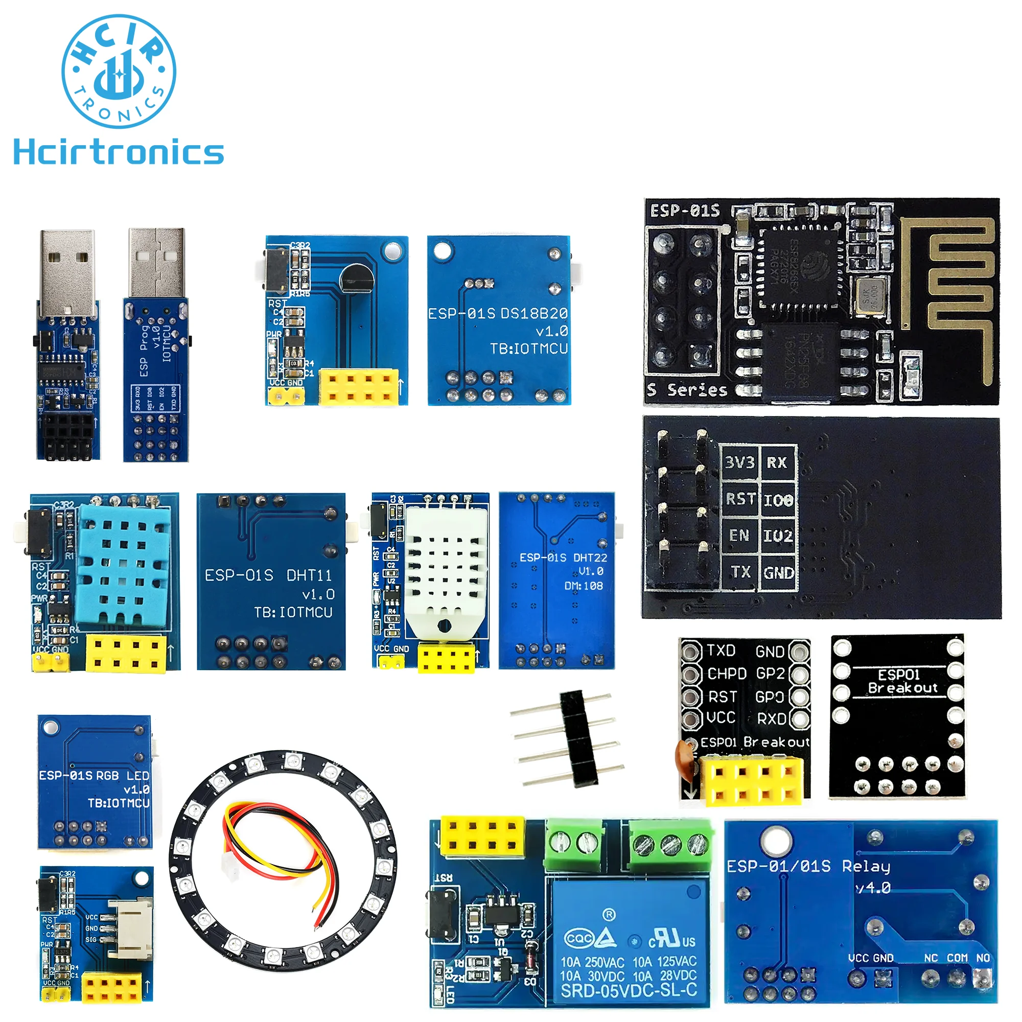 ESP8266 ESP-01S ESP01S and Compatible Modules CH340C Breakout Board DHT11 DHT22 DS18B20 WiFi Relay WS2812 RGB LED For Arduino