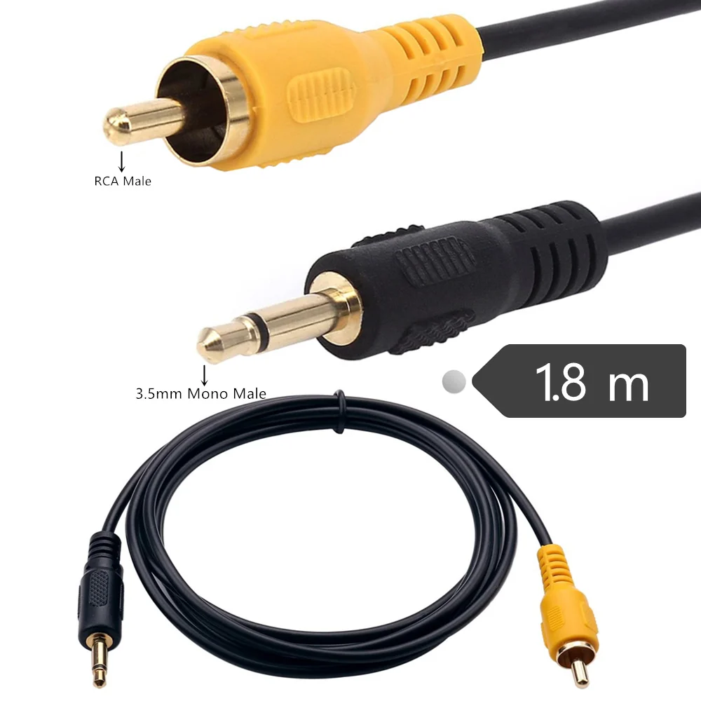 

3.5mm Mono Male plug to RCA Male audio Cable Gold Plated Cord，1.8m