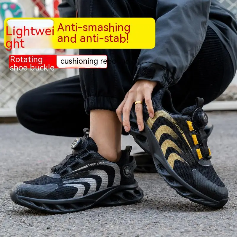 Rotating Button Men Safety Shoes Protective Sneakers Anti-smash Steel Toe Cap Anti-smash Work Shoes Fashion Indestructible Boots