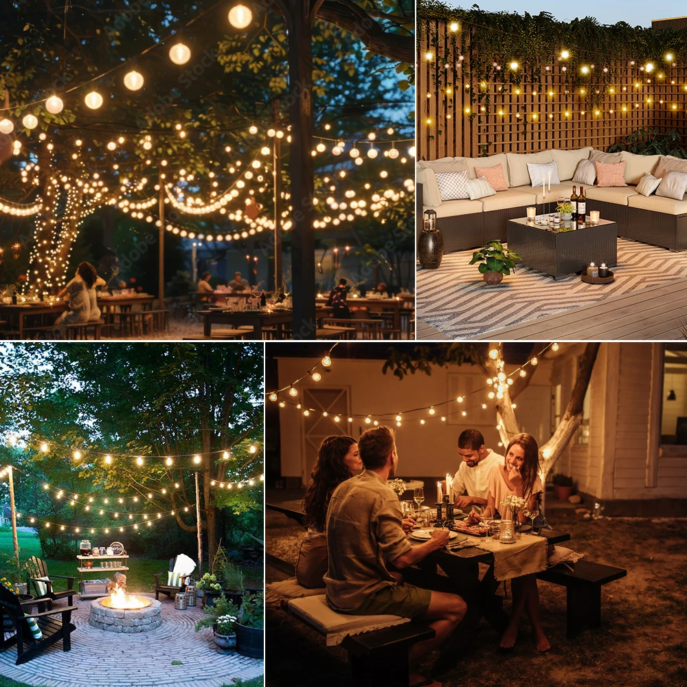 G40 Ghirlanda di luci solari per esterni Luci a stringa solari a LED 24V Globo Luci a sospensione impermeabili per giardino Cortile Cafe