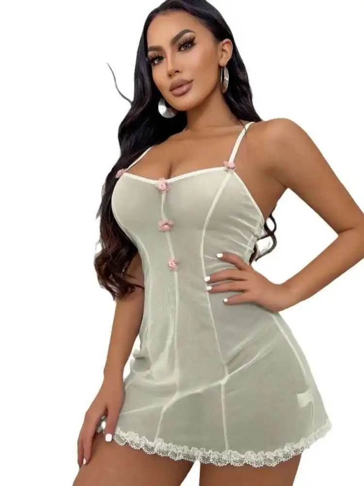 Sexy Plus Size Women New Product Backless Deep V Suspenders Sleeveless Semi-transparent Dress Elegant Casual Beautiful MBTW