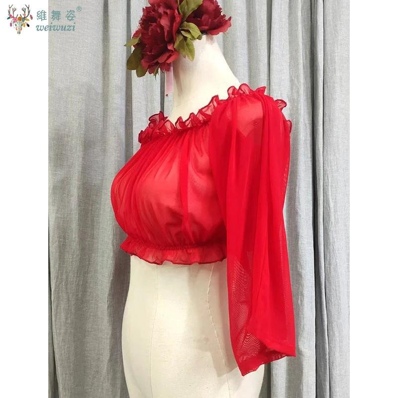 Flamencodans Tops Aanpassen Sexy Chiffon Bubble Korte Mouwen Top Latin Dance BellyDance Moderne Dansen Oefenkleding
