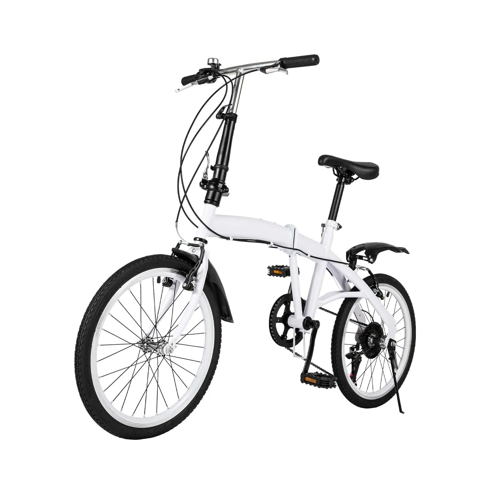 20 Inch 6 Speeds Foldable Bicycle White Portable Bike Modern City Bike Folding Bike with Caliper Braking and Holding Braking