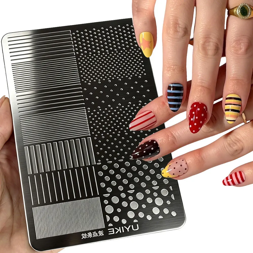 9*15cm 3D Cute Dotting & Strip Lines Nail Art Stamping Plate Stainless Steel Straight Line French Nail Template Print Nail Tools