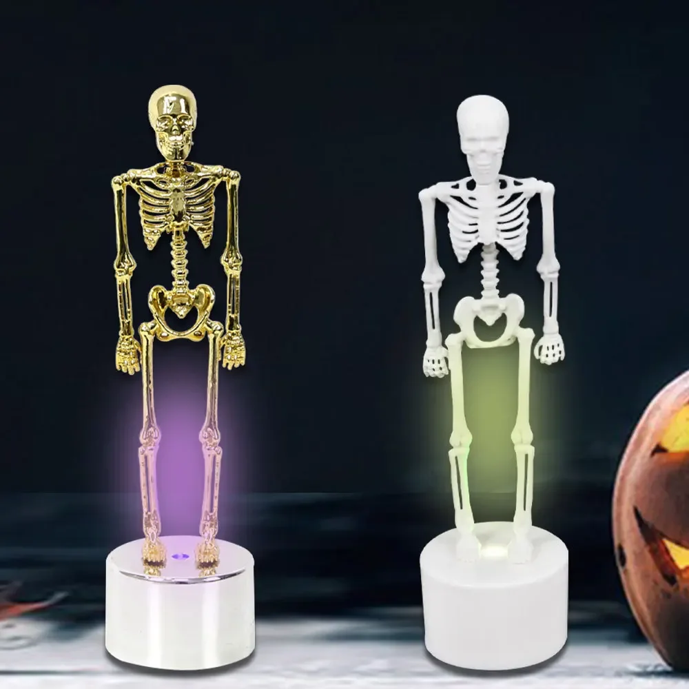 Skelett-Figuren-Set – Ganzkörper- und Totenkopf-Sammlerstücke mit LED-Licht, Gothic-Desktop-Dekoration für Büro, Wohnzimmer und Schlafzimmer