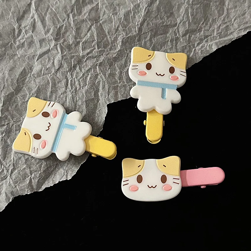 Pince à cheveux de chat de dessin animé mignon pour fille, épingle à cheveux moelleuse pour chaton, pince à bec de canard, pince à frange douce et assortie, accessoires pour cheveux, Fuwa Nyanko, 2 pièces