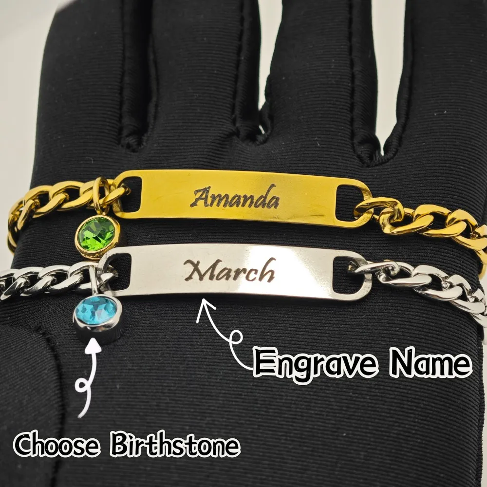 

DOREMI Personalized Stainless Steel Jewelry Custom Name Engrave Letters Birthstone Bar Bracelet